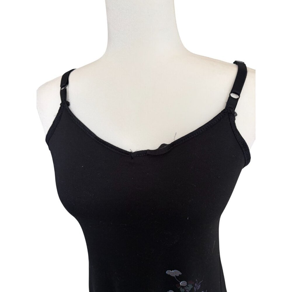Vintage Y2K Floral Mini Dress Black Spaghetti Strap Party Small Medium - Picture 4 of 6